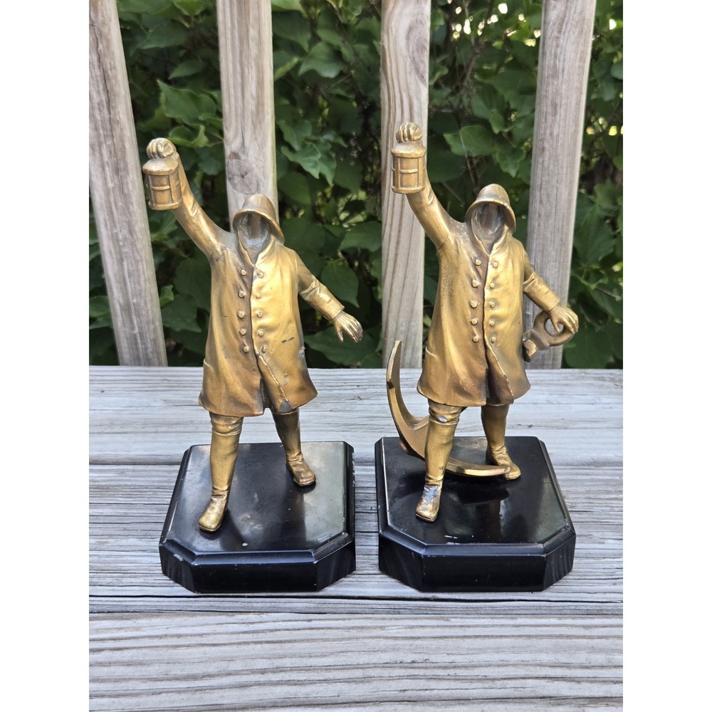 Antique Nautical Bookends Maritime Lantern Art Lamp SAILOR CAPTAIN BOAT Hirsch